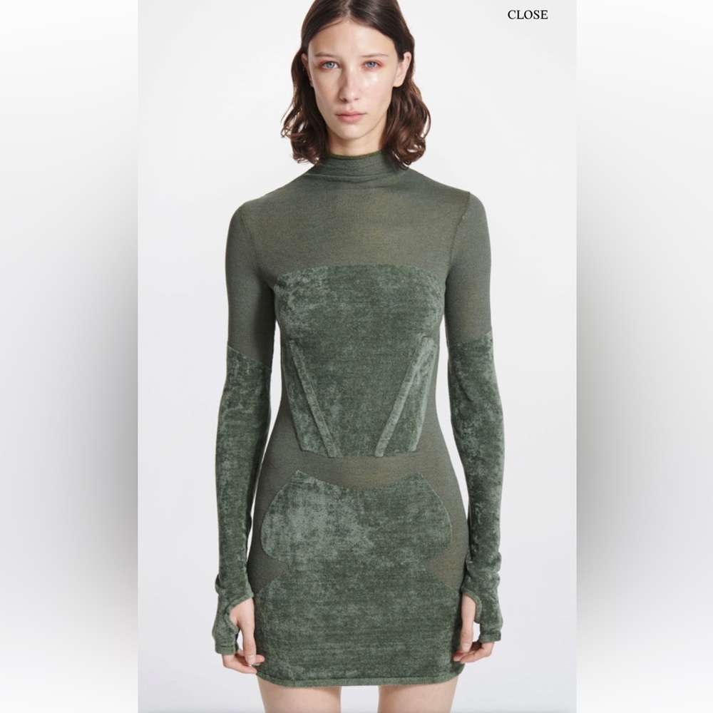 Dion Lee Olive Green Mixed-Media Mini Dress